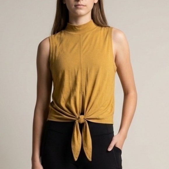 Lululemon Athletica Mustard Mock Neck Tie Tank Top - Picture 2 of 7